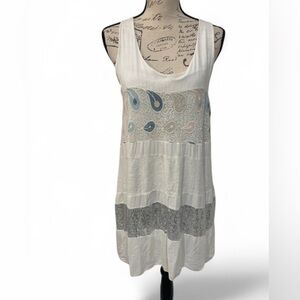 Made in Italy Boho White Dress Embroidered Paisley Sequin Patchwork Sz 10